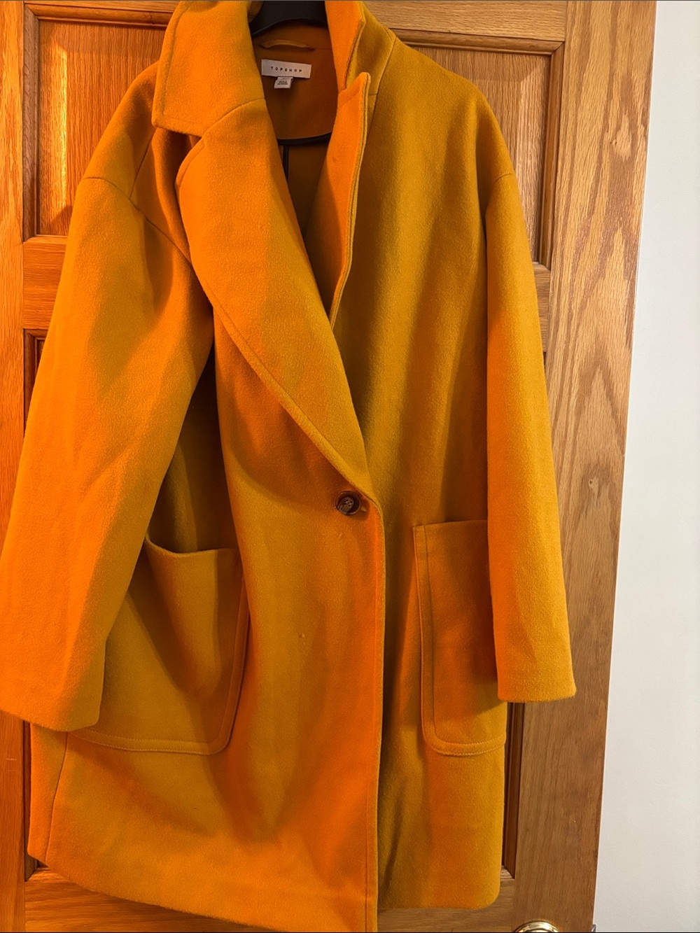 Topshop Mustard Single-Button Wool-Blend Coat